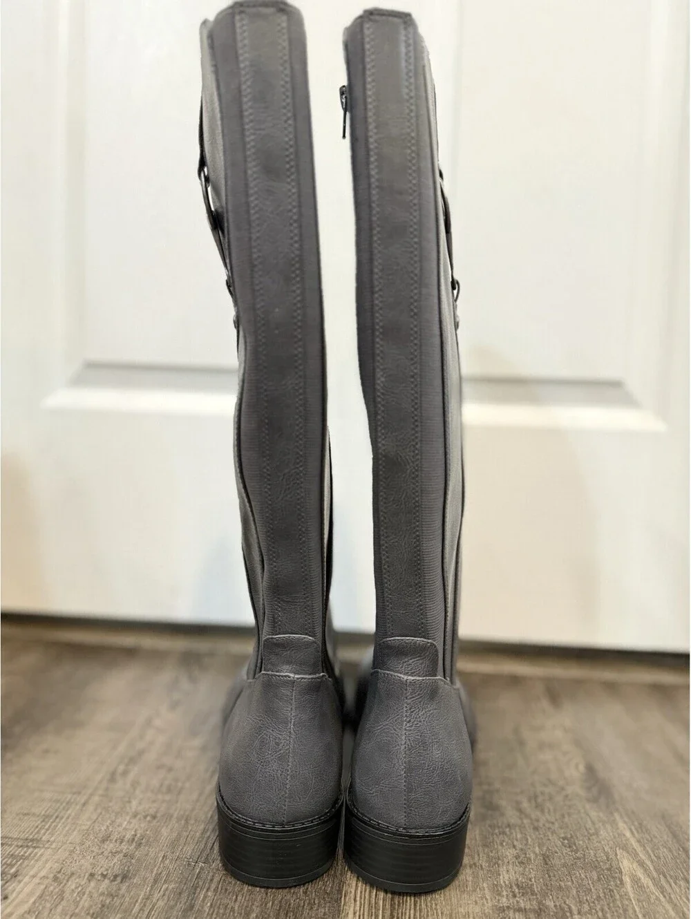 LifeStride 10W Riding Boots Gray Sterling Knee High Zip Faux Leather